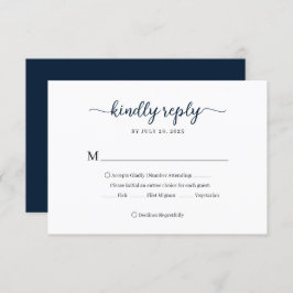 Cartão RSVP Casamento de Monograma Floral Azul Marinho mínimo