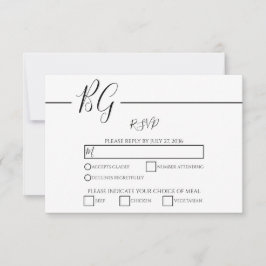 Cartão RSVP Casamento de Monograma Minimalista Preto e Branco