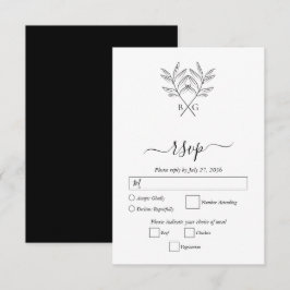 Cartão RSVP Casamento de Monograma Russo Botânico Minimalista