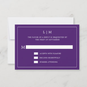 Cartão RSVP Casamento de Monograma Simples Roxo