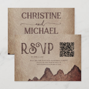 Cartão RSVP Casamento de montanhas castanhas com papel rústico