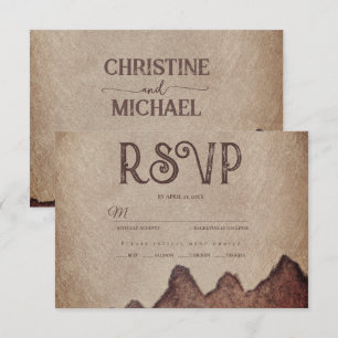 Cartão RSVP Casamento de montanhas castanhas com papel rústico