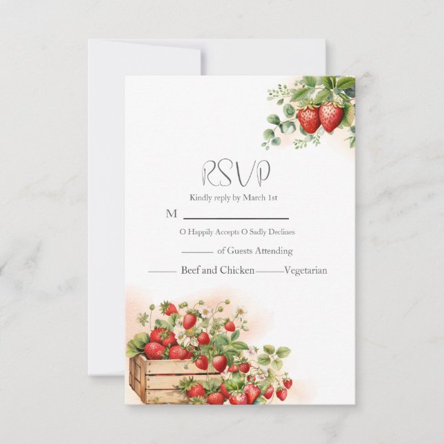 Cartão RSVP Casamento de Morangos com Aquarela (Frente)