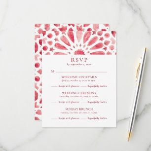 Cartão RSVP Casamento de Multi-Evento com Padrão Islâmico Verm