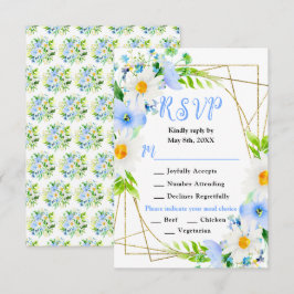 Cartão RSVP Casamento de Não Me Esqueças e Margaridas