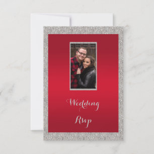 Cartão RSVP Casamento de Natal Classy Ruby Red & Sparkly Baubl