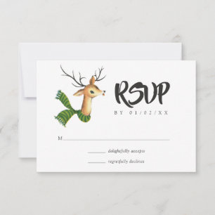 Cartão RSVP Casamento de Natal com Rena Antiga Vintage