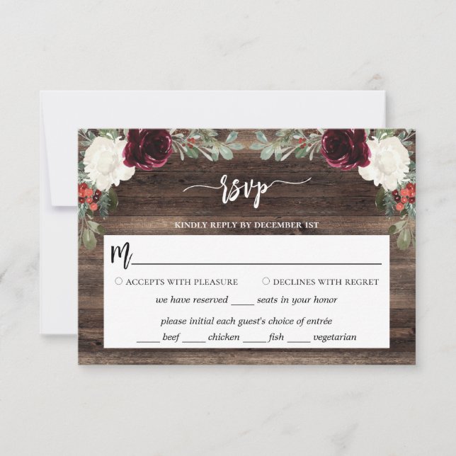 Cartão RSVP Casamento de Natal da Madeira rustica (Frente)