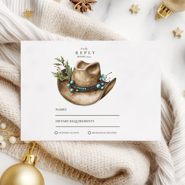 Cartão RSVP Casamento de Natal do Cowboy Ocidental (Criador carregado)