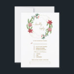 Cartão RSVP Casamento de Natal do Pine de Natal Cones Cones<br><div class="desc">Design elegante e único com galhos de pinheiro de cor d'água,  bagas,  bolas de Natal,  arranjo de mãos douradas como uma coroa de férias de inverno sobre fundo branco. Use a ferramenta Personalizar para adicionar suas informações. Para mais ideias,  visite minha Coleção de Feriados de Mãos Douradas.</div>