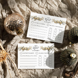 Cartão RSVP Casamento de Natal Entrada de Ouro de Azevinho e E