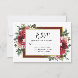 Cartão RSVP Casamento de Natal Floral Rustic Burgundy