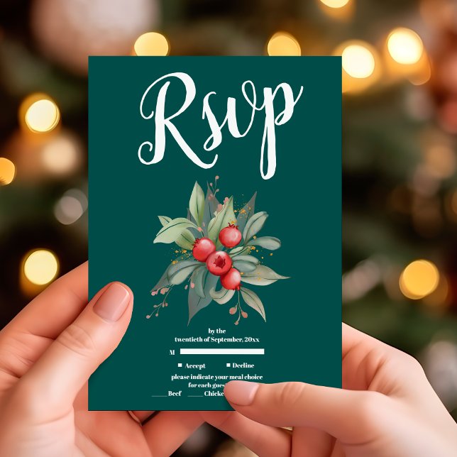 Cartão RSVP Casamento de Natal Greenery (Criador carregado)