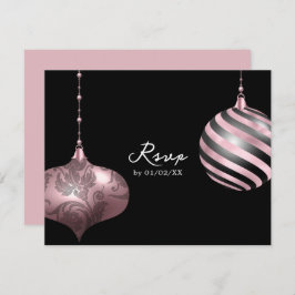 Cartão RSVP Casamento de Natal Negro, Rosa, Rosa Dourado e Neg