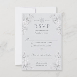 Cartão RSVP Casamento de Neve de Inverno Elegante e Prateado