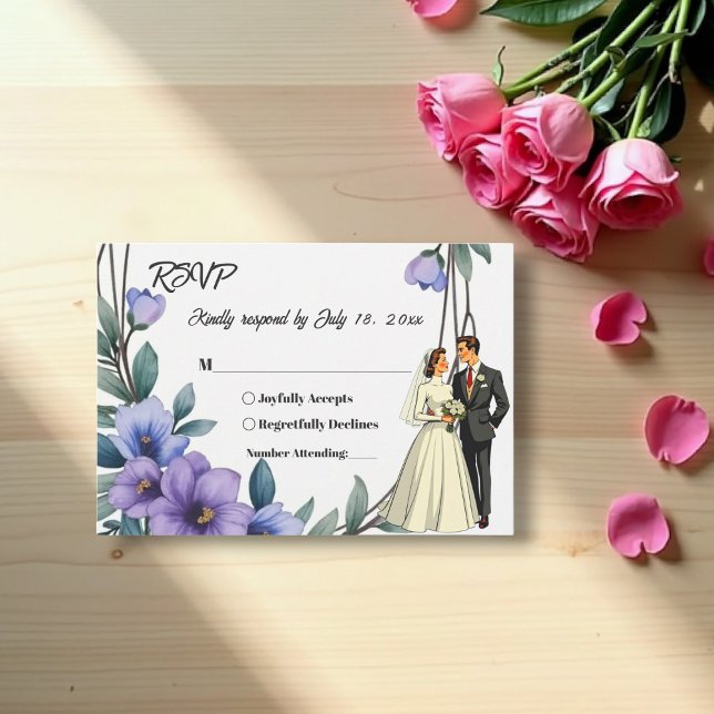 Cartão RSVP Casamento de noiva de Noiva de Rua Floral Elegante (Criador carregado)