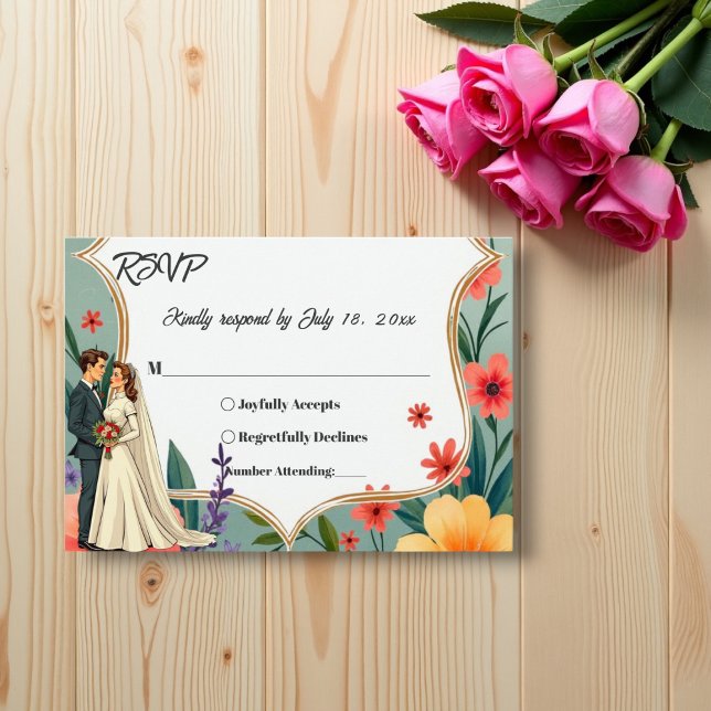 Cartão RSVP Casamento de noiva e noiva do Jardim Floral Elegan (Criador carregado)