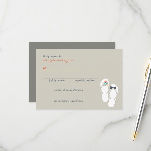 Cartão RSVP Casamento de noivas e Chinelos de noiva (Frente/Verso In Situ)