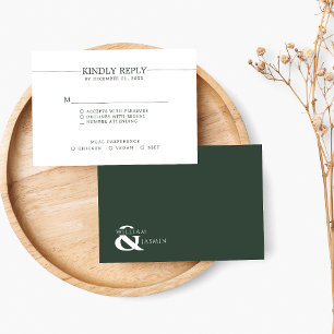 Cartão RSVP Casamento de Nomes de Ampersand Verde Escuro Minim