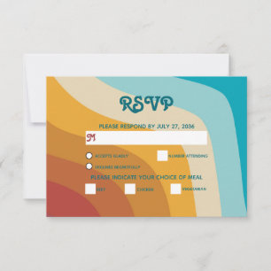 Cartão RSVP Casamento de Ondas Arco-íris Coloridas do Retro Mo