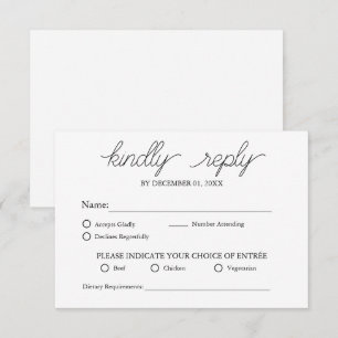 Cartão RSVP Casamento de Opção de Refeição Branca Minimalista