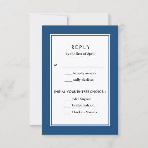 Cartão RSVP Casamento de Opções de Comida Azul de Marinho de F