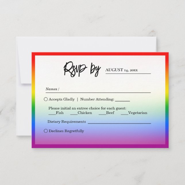 Cartão RSVP Casamento de Orgulho LGBTQ+ Elegante (Frente)