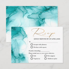 Cartão RSVP Casamento de ouro lacrimogêneo com Turquesa Azul
