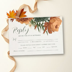 Cartão RSVP Casamento de Outono Boho Pampas Laranja Queimada F