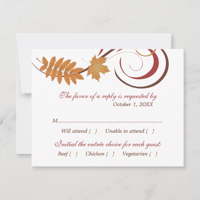 Cartão RSVP Casamento de Outono com Folhas Caindo Rústicas (Frente)