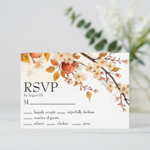 Cartão RSVP Casamento de Outono com Maçãs e Flores