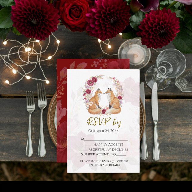 Cartão RSVP Casamento de outono de Fox Reproduzível (Criador carregado)