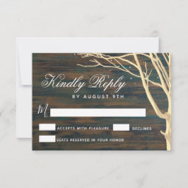 Cartão RSVP Casamento de Outono e Inverno com Árvore de Madeir