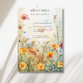 Cartão RSVP Casamento de Outono em Prado de Flores Silvestres 