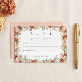 Cartão RSVP Casamento de Outono Floral Boho Terracota