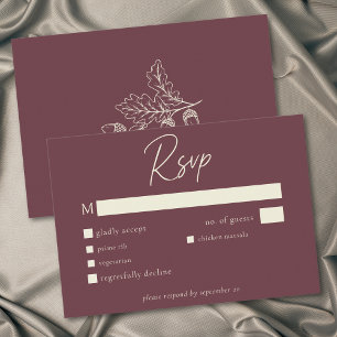 Cartão RSVP Casamento de Outono Minimalista Folha Carvalho Bol