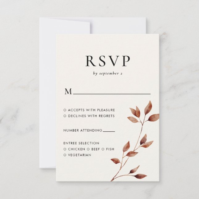 Cartão RSVP Casamento de outono Moderno Mínimo (Frente)