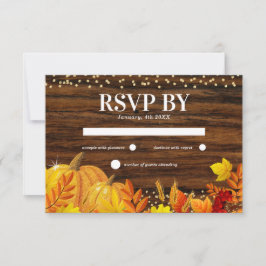 Cartão RSVP Casamento de outono Rustic Glitter Pumpkin