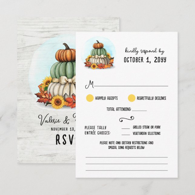 Cartão RSVP Casamento de Outono Rústico País Fazenda Girassol  (Frente/Verso)