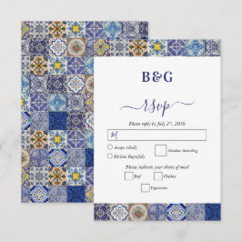 Cartão RSVP Casamento de Padrão de Azulejos Portugueses do Med