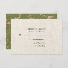 Cartão RSVP Casamento de Padrão de Beige Verde