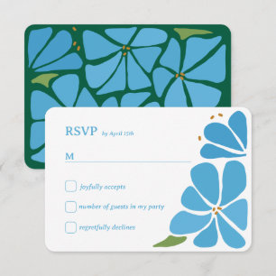 Cartão RSVP Casamento de Padrão de Flor Azul