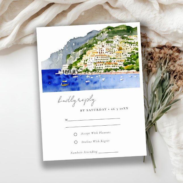 Cartão RSVP Casamento de Paisagem com Aquarela na Costa do Ama (Criador carregado)