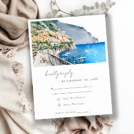 Cartão RSVP Casamento de Paisagem com Aquarela na Costa do Ama