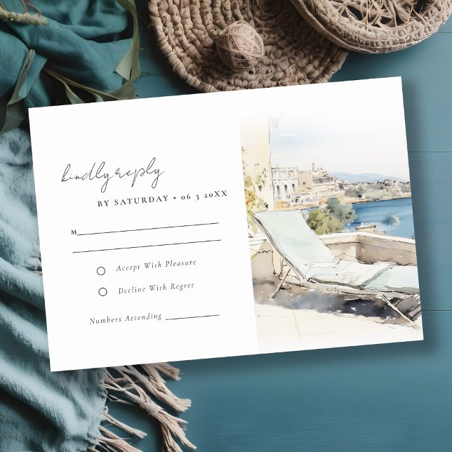 Cartão RSVP Casamento de Paisagem de Grécia Curfu (Criador carregado)