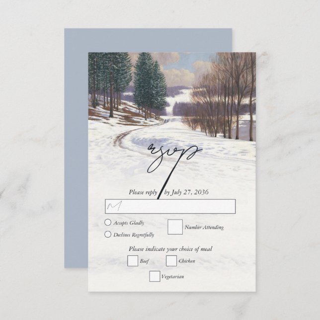 Cartão RSVP Casamento de Paisagem de Inverno de Aquarela (Frente/Verso)