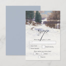 Cartão RSVP Casamento de Paisagem de Inverno de Aquarela