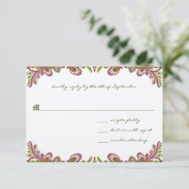 Cartão RSVP Casamento de Paisley com Vintage e Chartreuse