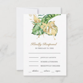 Cartão RSVP Casamento de Palmeira Tropical Monstera Dourada