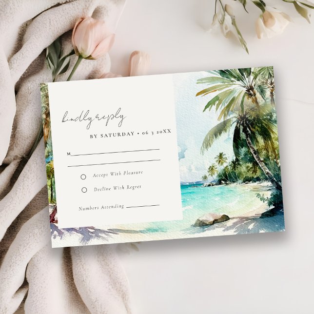 Cartão RSVP Casamento de Palmeiras de Palmeiras de Areia Tropi (Criador carregado)